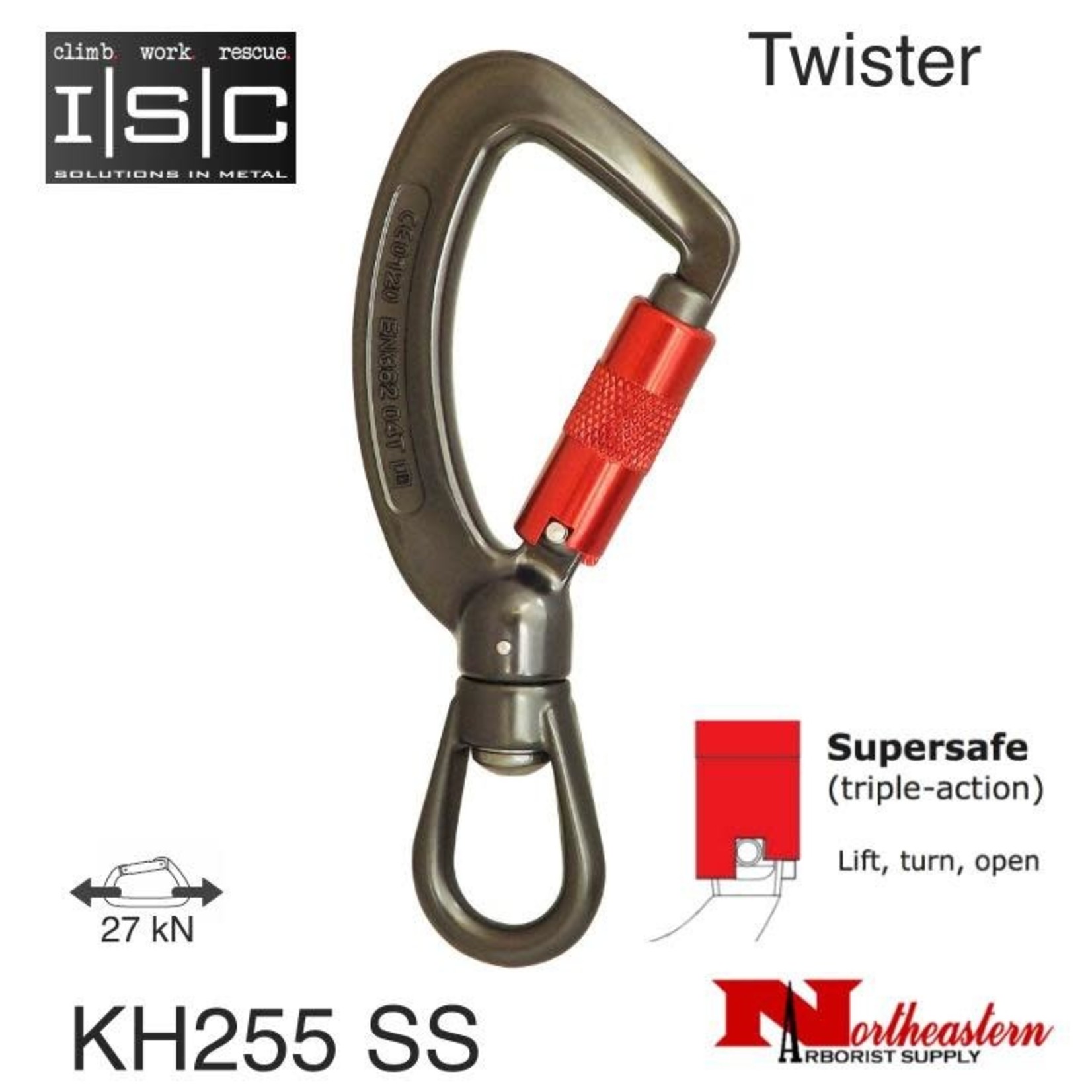ISC Carabiner, Aluminum with Swivel Eye, Supersafe, 27 kN