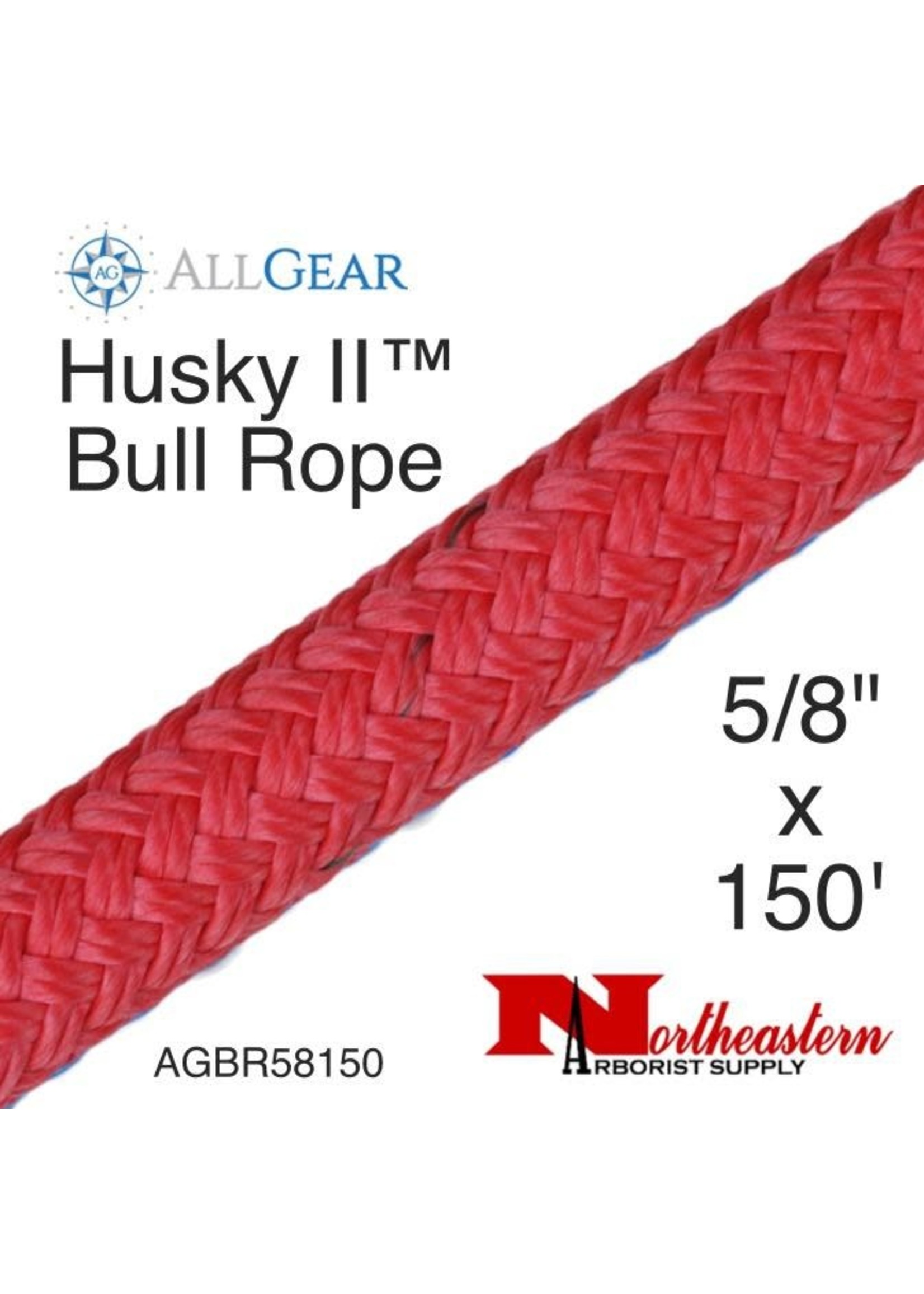 All Gear Inc. Husky II Bull Rope 5/8" x 150' 18000 Lbs ABS, Red with Green Tracer