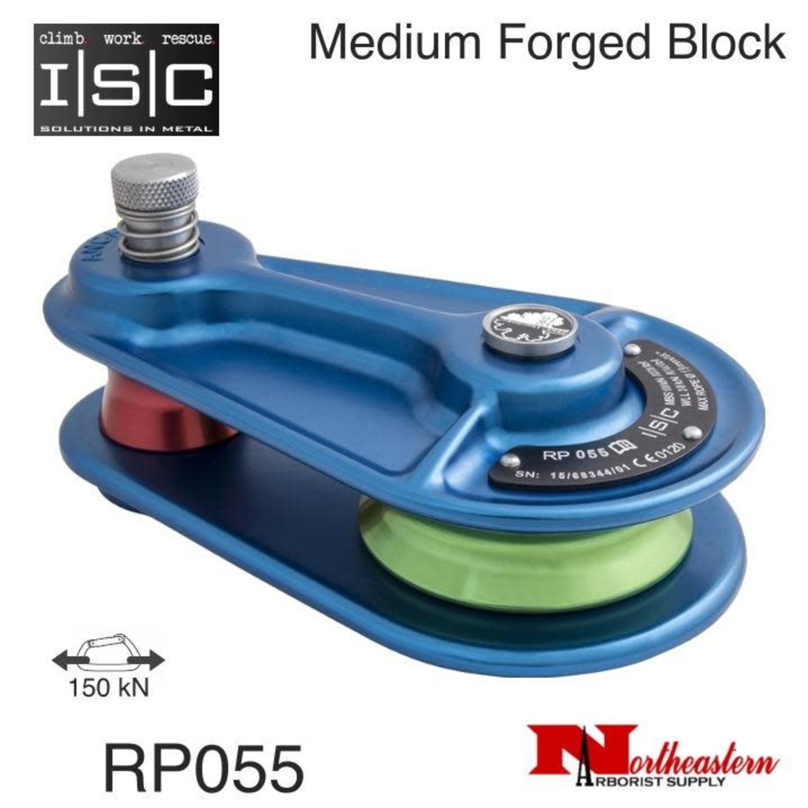 ISC Block, Medium Forged Aluminum For 3/4" Rope, Blue, Medium Green Sheave