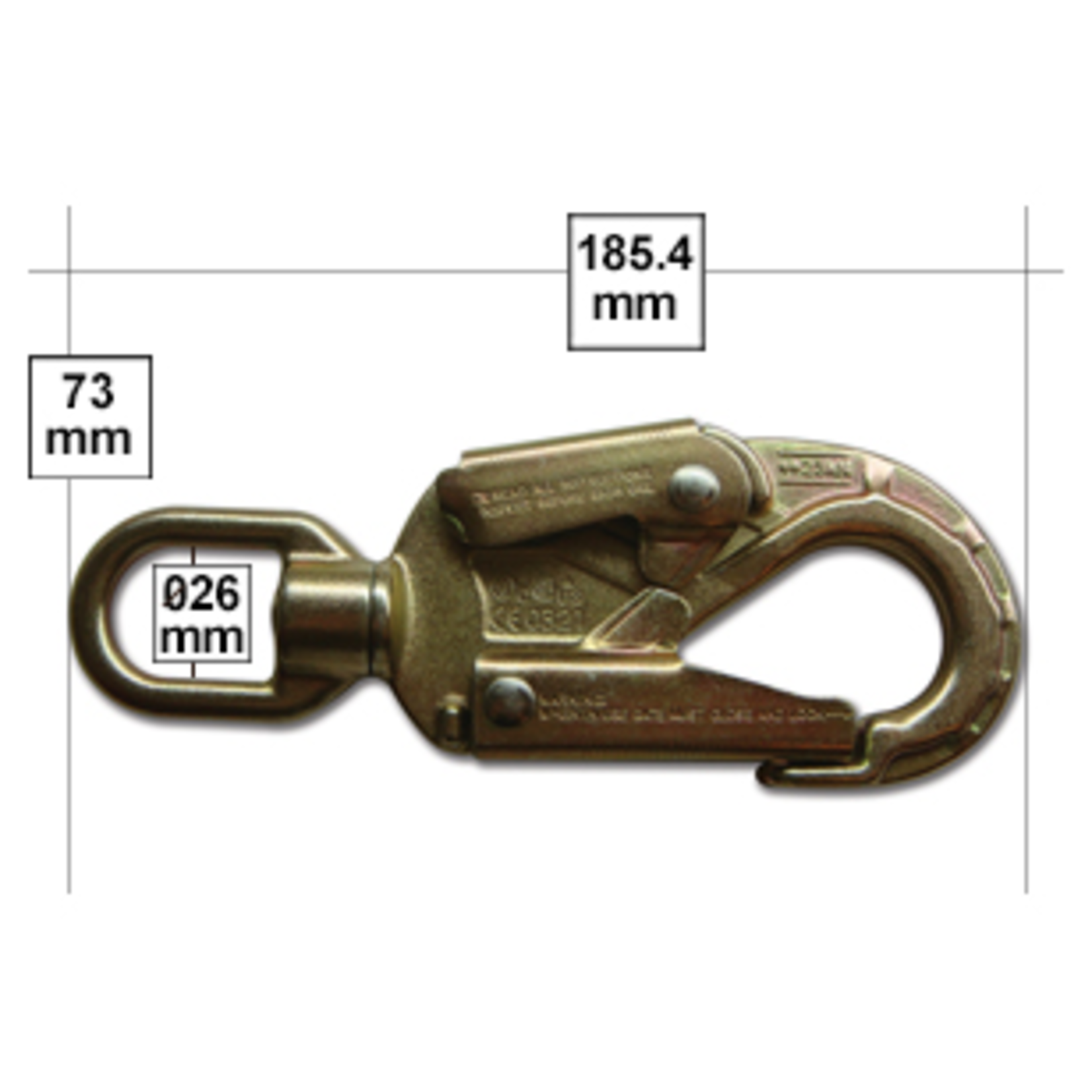 U.S. Rigging Snap, Forged Alloy Steel Locking Safety Snap 7+1/4in 34Kn Mbs With Swivel Eye