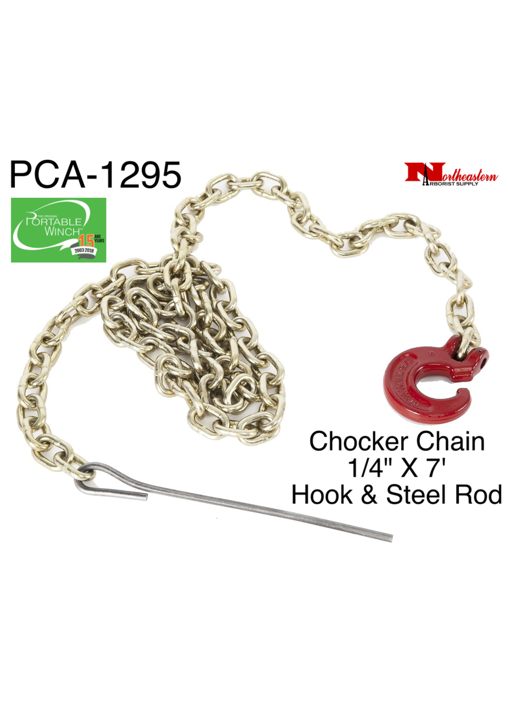 PORTABLE WINCH CO. Choker Chain 1/4" x 7" with Hook and Steel Rod