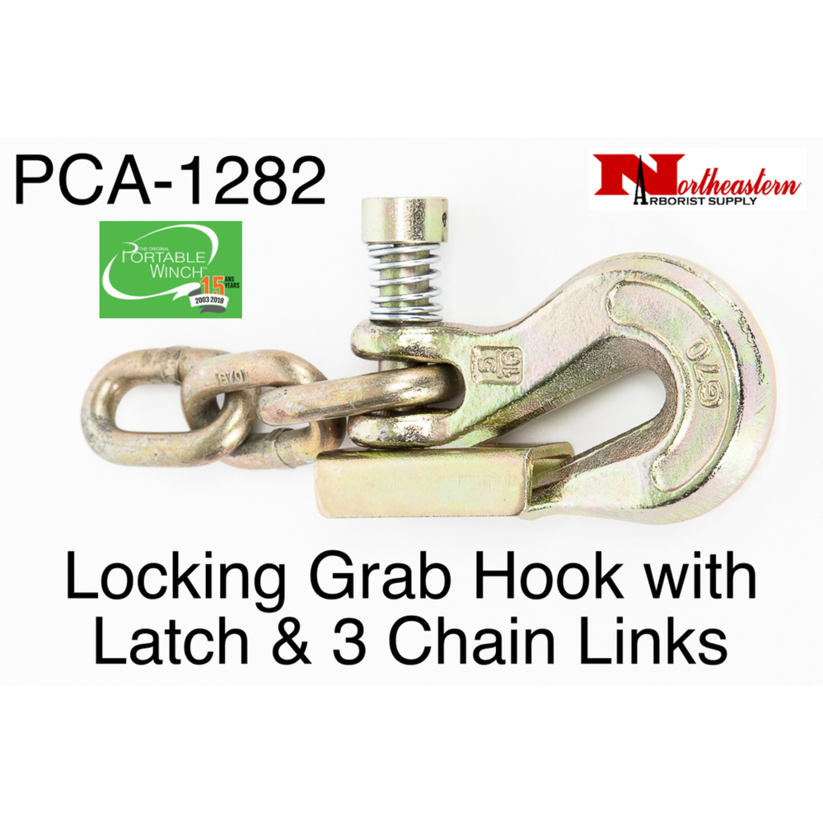 PORTABLE WINCH CO. Grab Hook 5/16" w/Latch & 3 Chain Links