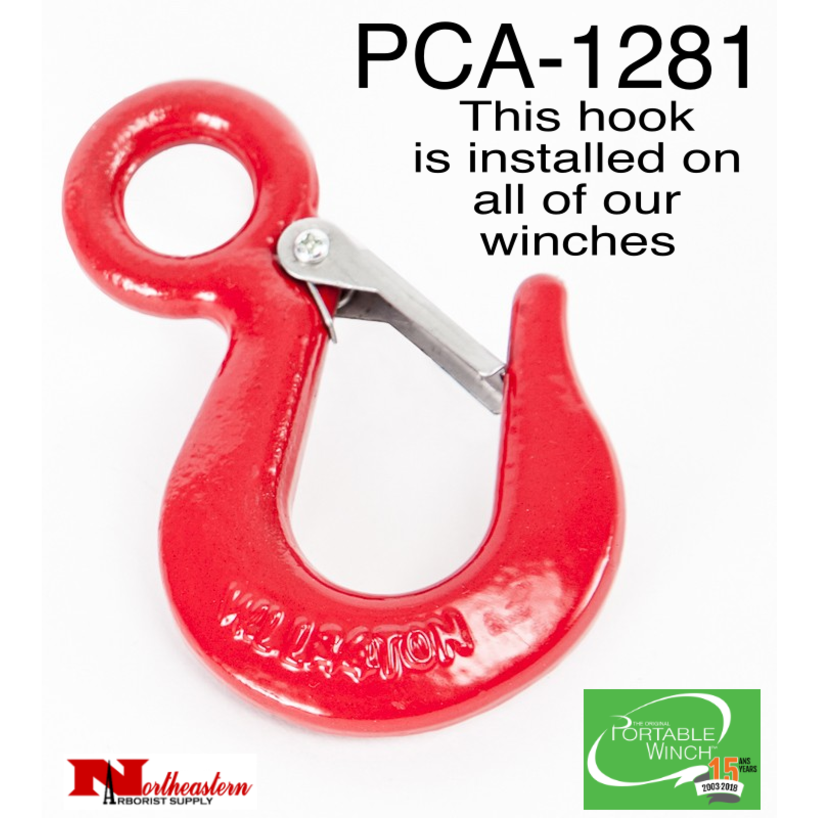 PORTABLE WINCH CO. Red Safety Hook w/Spring-Loaded Safety Gate, 3/4 Ton WLL
