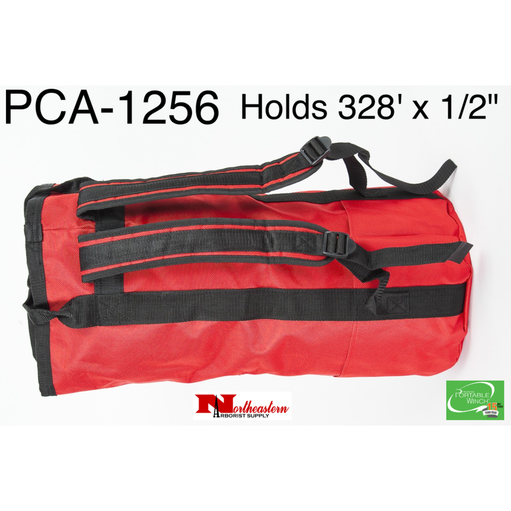 PORTABLE WINCH CO. Rope Bag with Shoulder Straps, Medium Red Holds 328' of 1/2" Rope