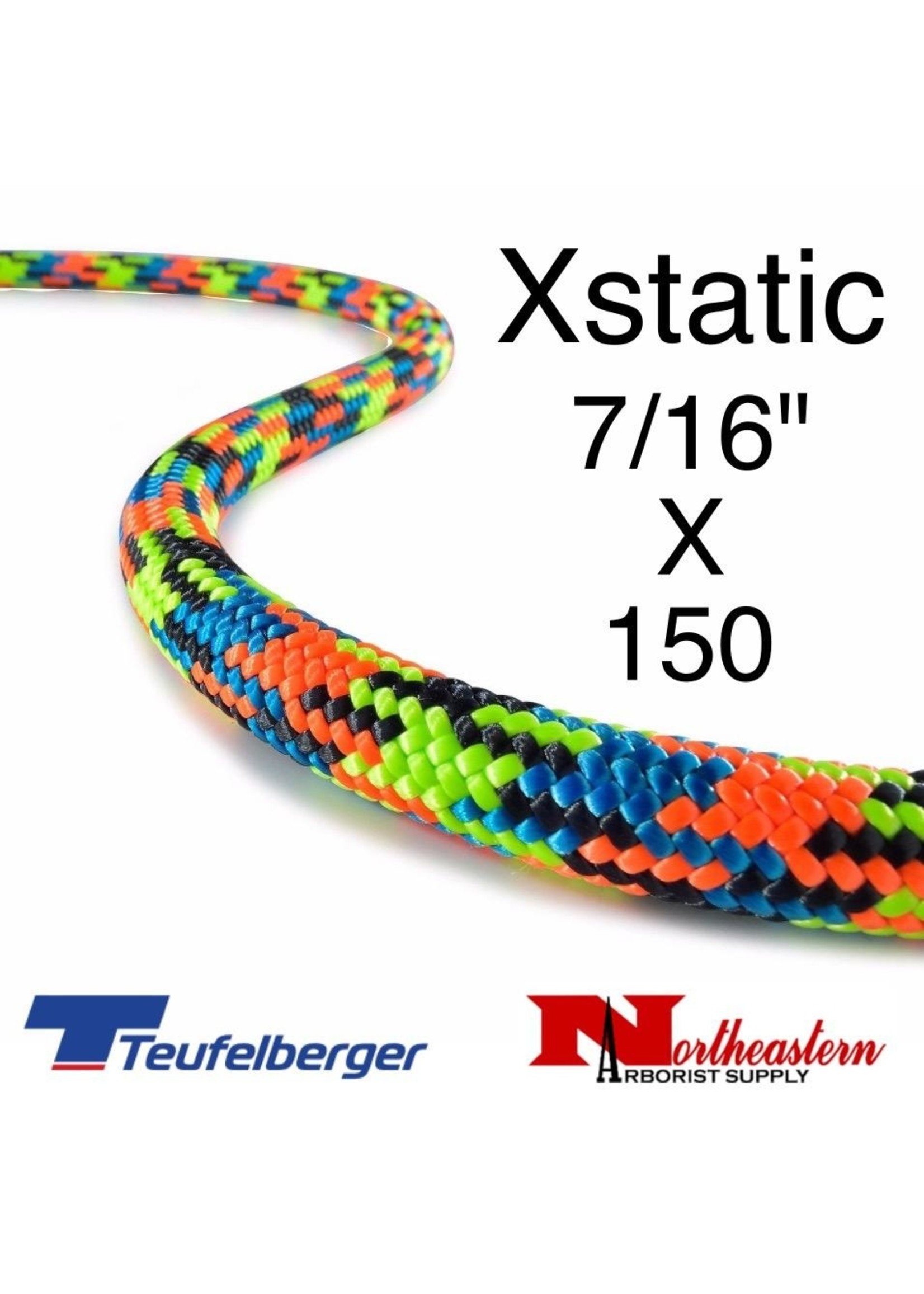 Teufelberger Xstatic, Extra Static SRT Rope, with Sewn Eye One End, 11.7mm (7/16") x 150'