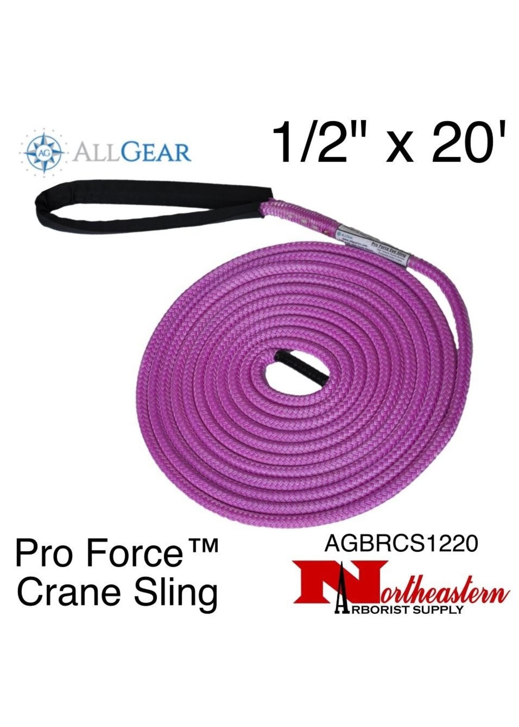 All Gear Inc. 1/2" x 20' "Pro Force" Crane Sling, with One 12" Spliced (Dead Eye). 19,500 Lbs Tensile
