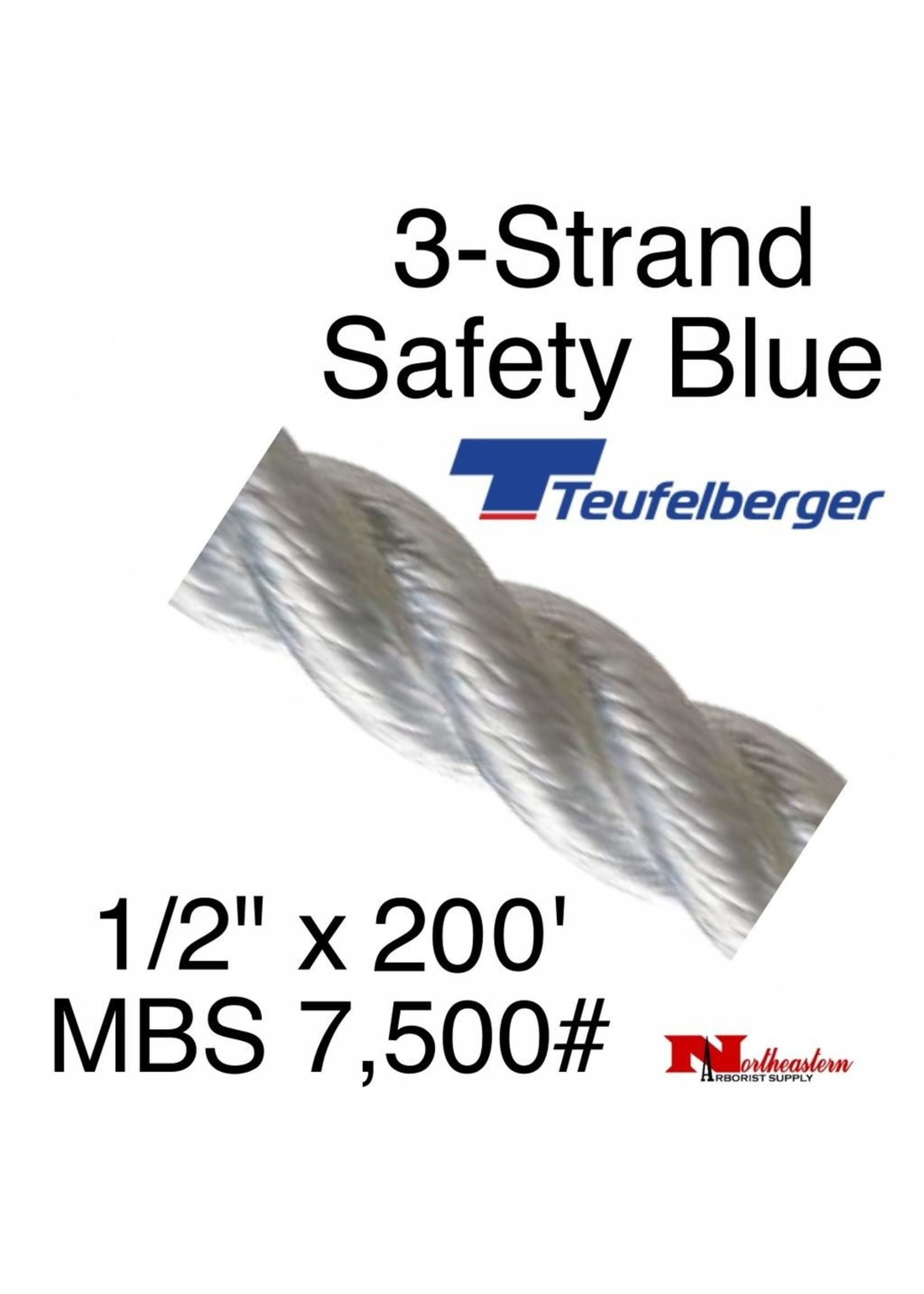 Teufelberger Safety Blue 3-Strand 1/2" x 200' by New England Ropes #6,500