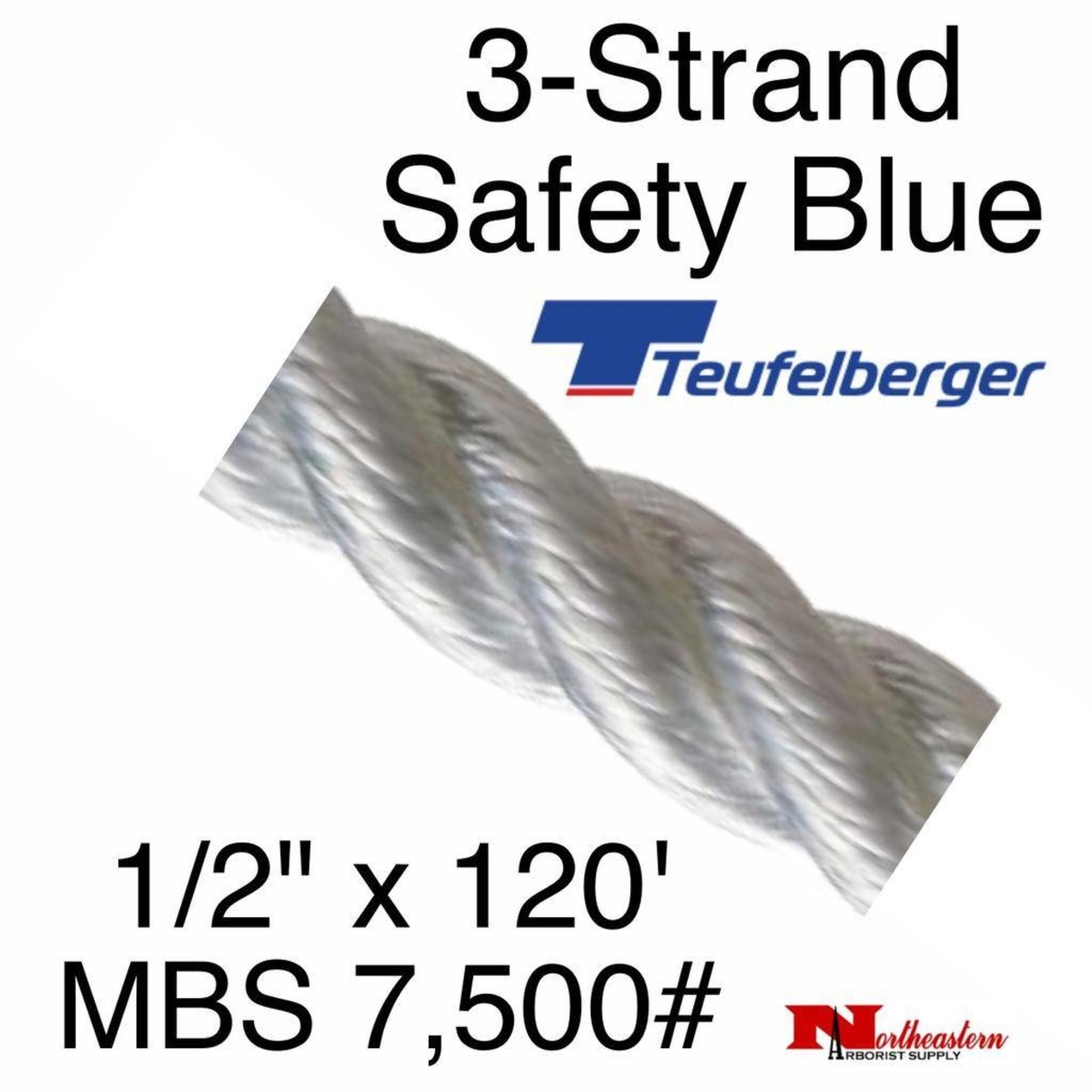 Teufelberger Safety Blue 3-Strand 1/2in X 120ft By New Engalnd Ropes #6,500