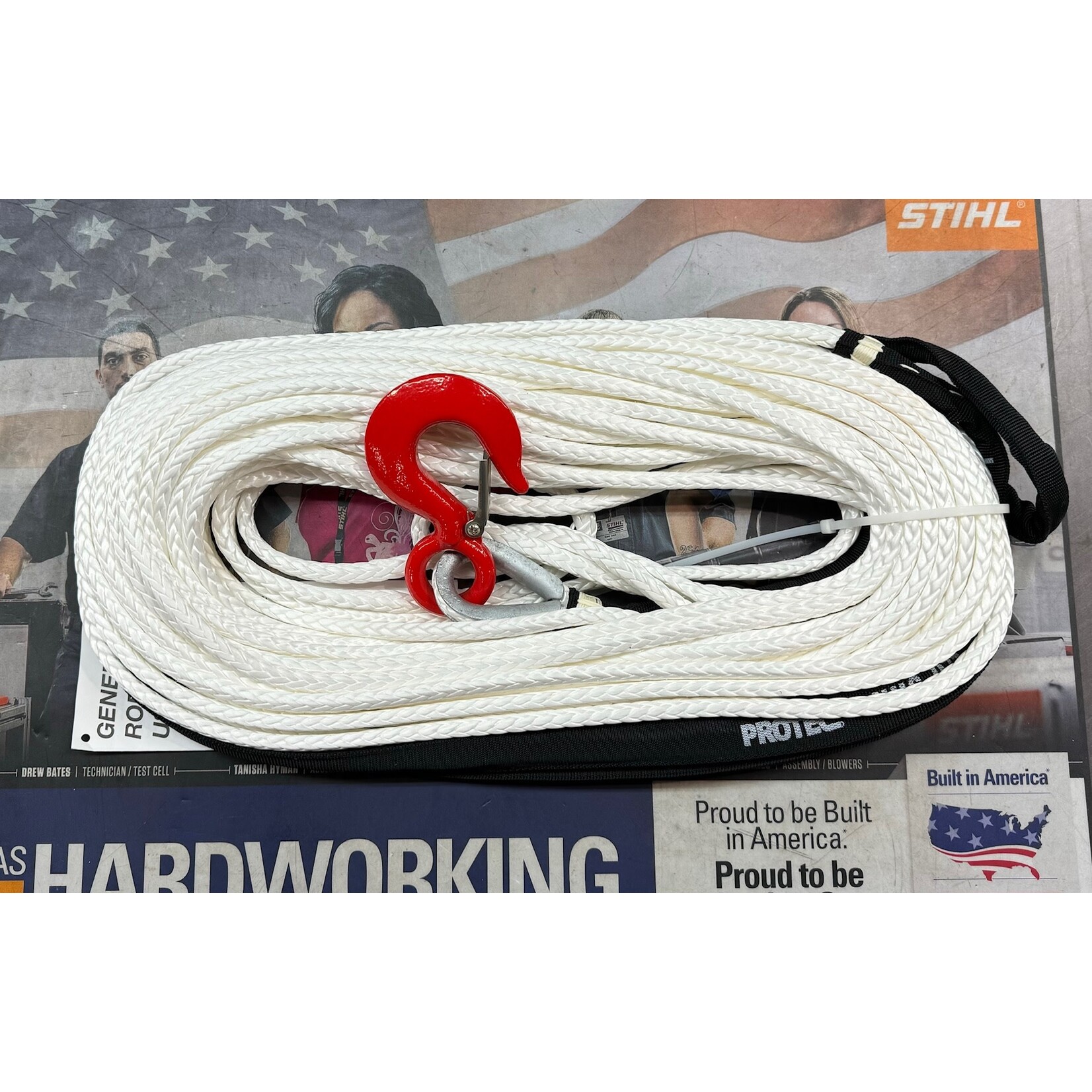 Teufelberger White Winch Rope - 3/8" x 100' with Red Hook, Sleeve - 18,800 Mbs