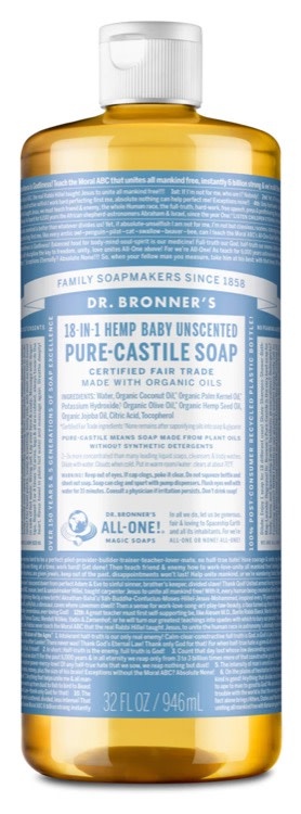 Dr. Bronner's Dr. Bronners Unscented Pure Castile Liquid Soap, 946ml