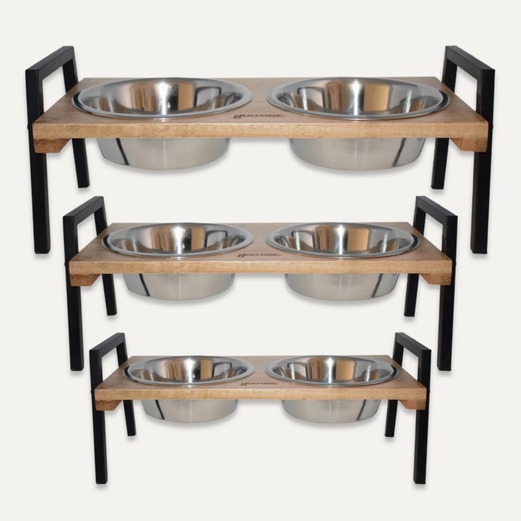 Goo-eez Goo-Eez Mango Wood Double Bowl Raised Feeder