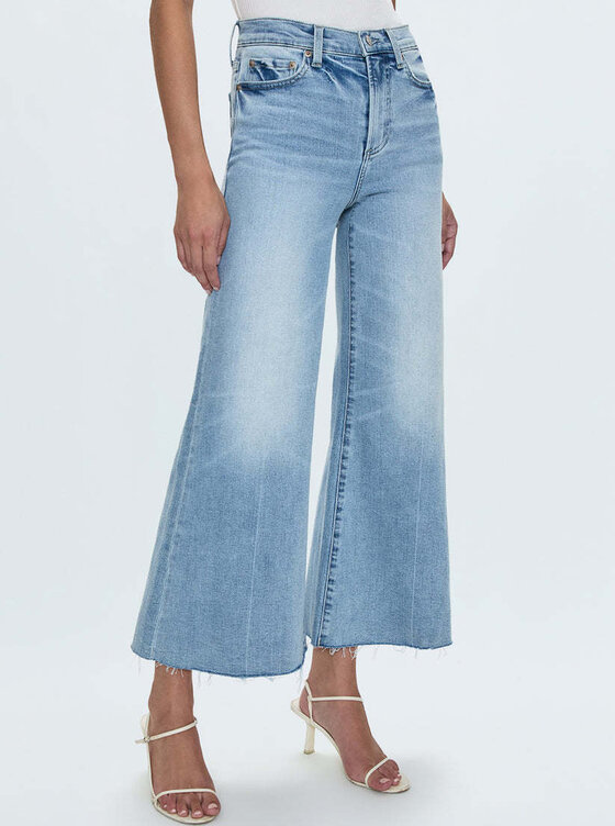 【PORTERNA】Fade Pintuck Wide Jeans Pintucked High Rise Wide Leg Crop Jeans in Dark Wash