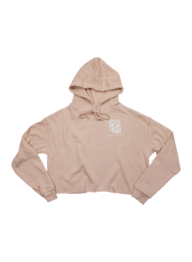 State Forty Eight Womens Cropped Fleece Hoodie Classic Pocket Peach & White