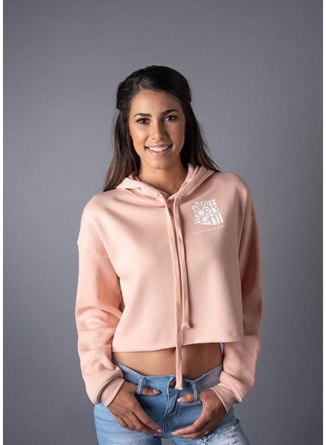 State Forty Eight Womens Cropped Fleece Hoodie Classic Pocket Peach & White