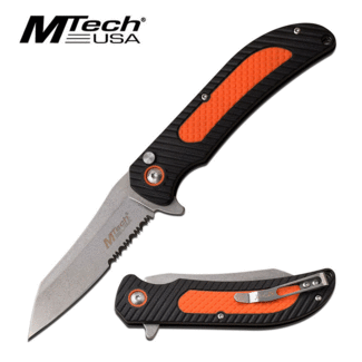 MTech MTech 3.5" 3CR 13 Steel Blade Ball Bearing Pivot Injectiom Molder Nylon Fiber With Rubber Black/Orange