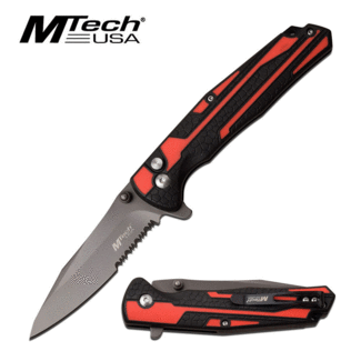 MTech MTech Manual Folder 4.75" Serrated Red/Black Handle