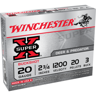 Winchester 20 GA 2.75" 3 Buck 20 Pellets 5 Rounds