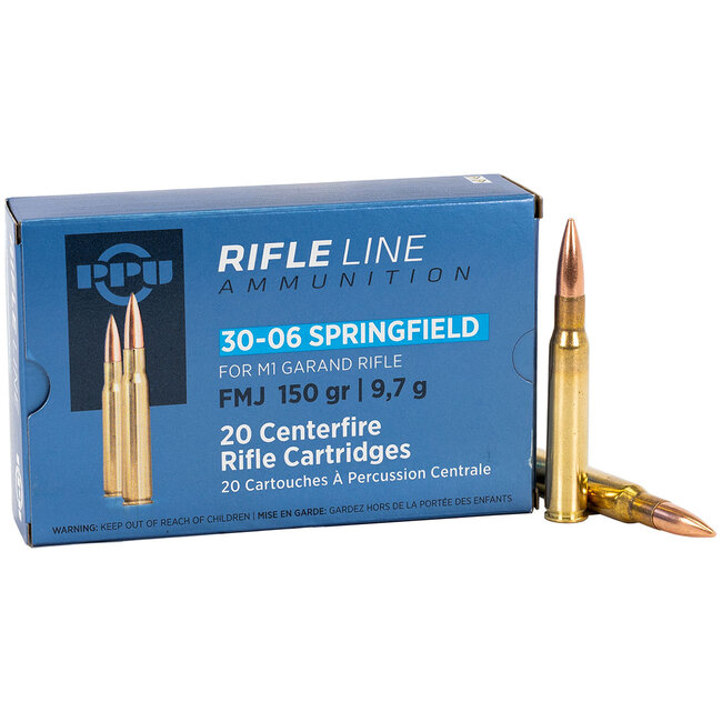 PPU Rifle Ammo .30-06 SPR 20 Cartridges 150GR M1 Garand