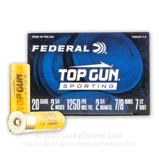 Federal Top Gun 20GA 1250 FPS 2 3/4 7/8oz 7.5 Shot 250 Rds