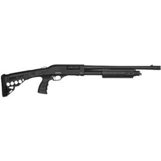 Federation Firearms SP-12 Defender 12GA Black 18.5" pump action shotgun, adjustavle synthetic stiock plus birds head grip. black receiver, 3 chokes, blade sight. made in Turkey. non-restricted