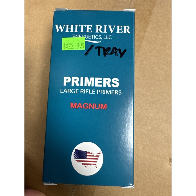 White River Energetics White river Large Rifle Magnum Primers, Nickel-Plated Brass Cup, Tray of 100