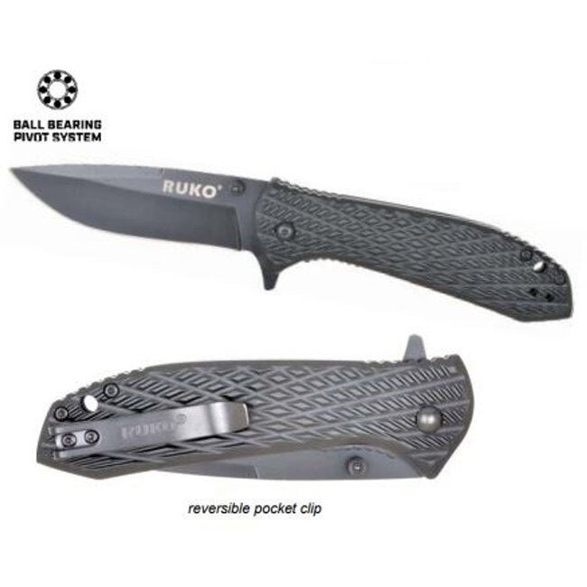 Ruko Folding Knife, Aluminum Handle, BBPS, Black