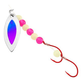 Gibbs Bling Blade Spinner 2 Red Hooks, 10 Lb Line, Blade - MJ Tape Pink/Glow Bead