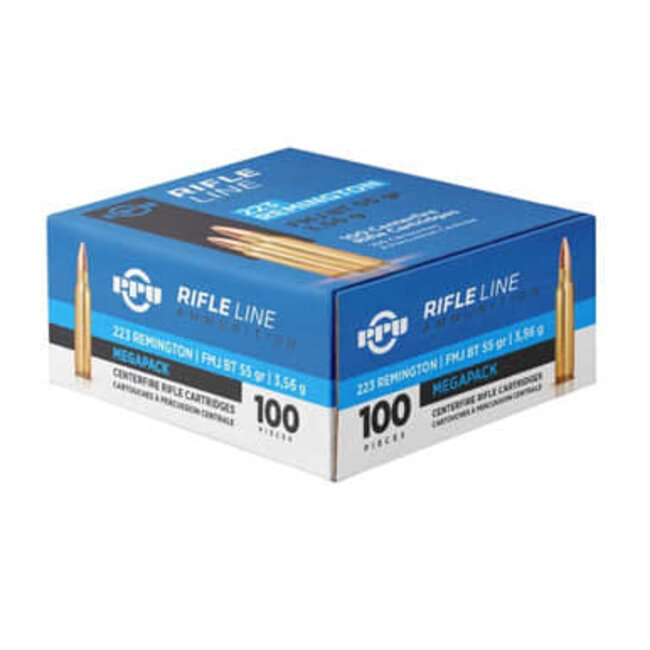 PPU .223 Rem FMJ BT 55GR 100 Rd Mega Pack