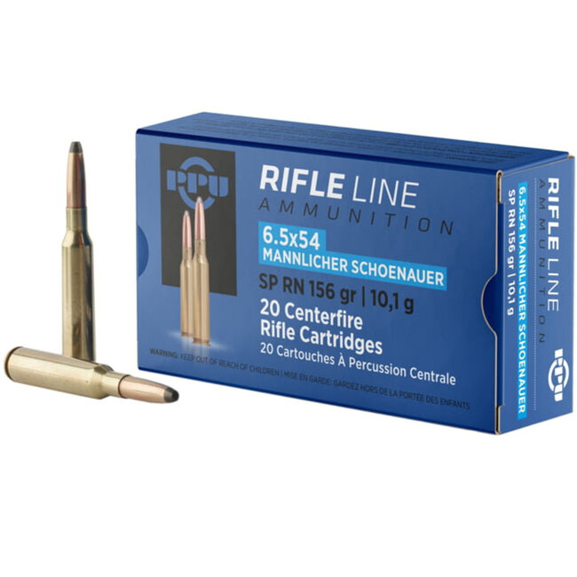 PPU 6.5x54 Mannlicher Schoenauer SP RN 156GR 20 Rds