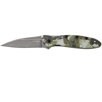 Kershaw Leek Flipper Folding Knife, 14C28N BlackWash, Aluminum Kings Camo, 1660KC