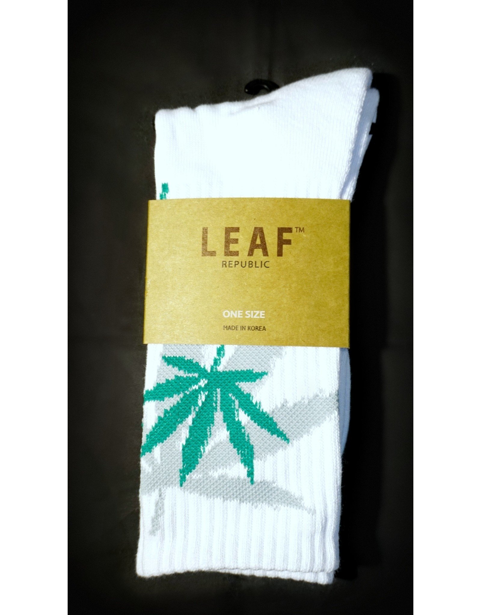 Leaf Socks - White with Green Gray Leaves