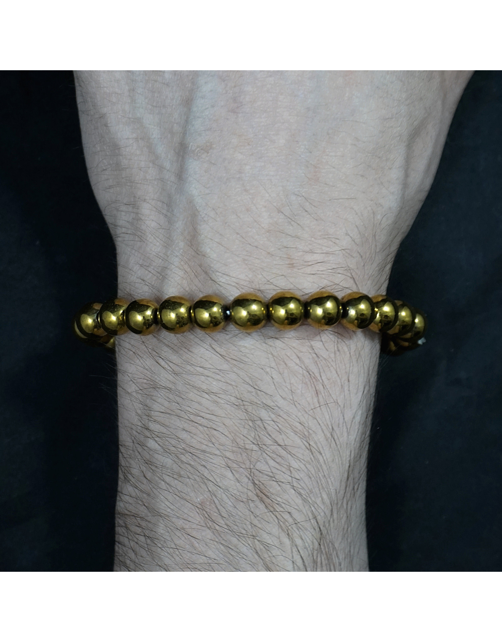 Elastic Bracelet 8mm Round Beads - Gold Plated Hematite