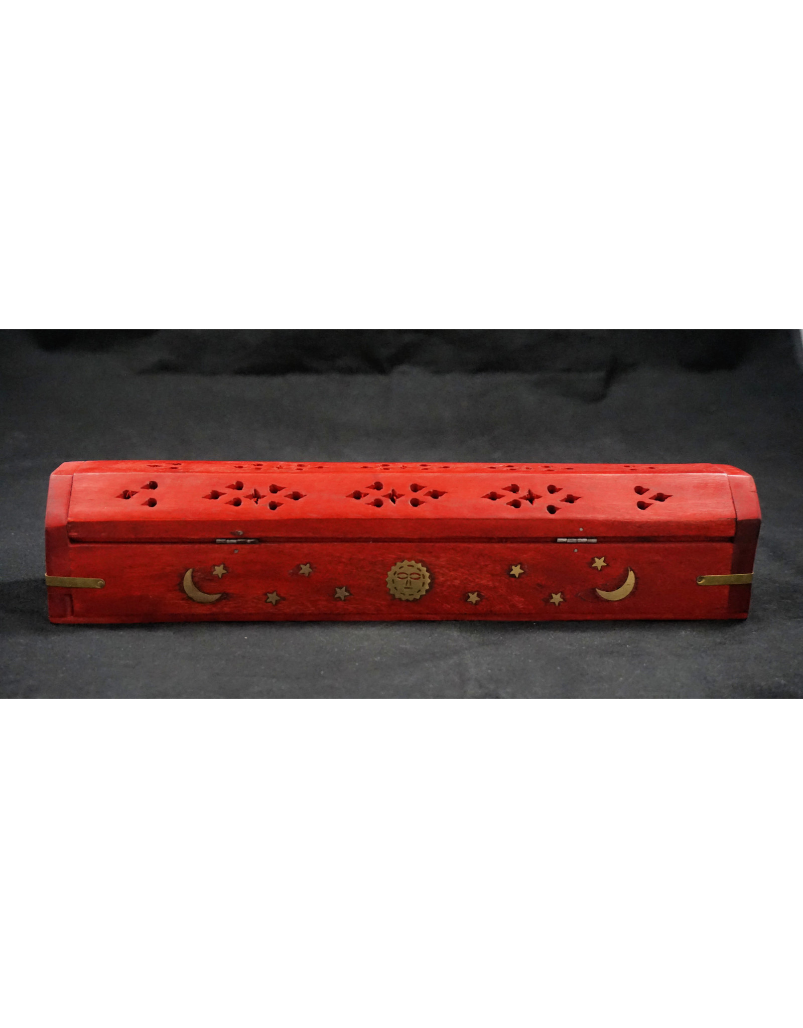 Celestial Wood Coffin Incense Burner - Red