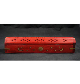 Celestial Wood Coffin Incense Burner - Red