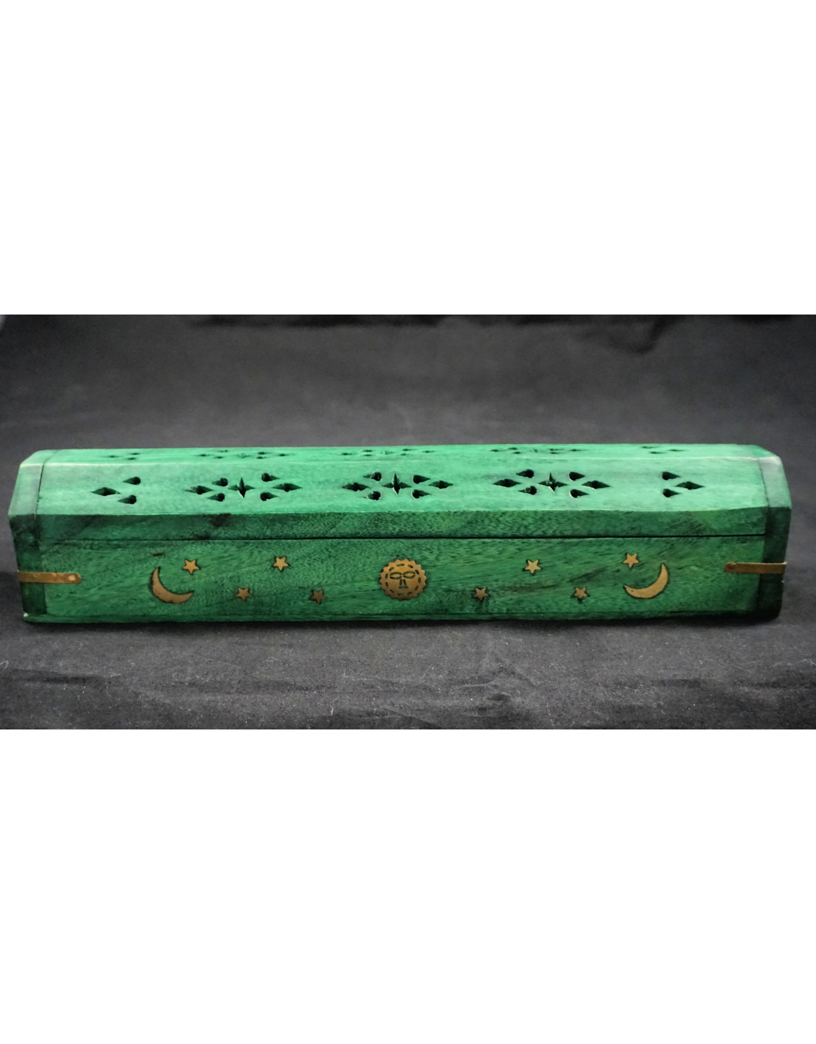 Celestial Wood Coffin Incense Burner Green