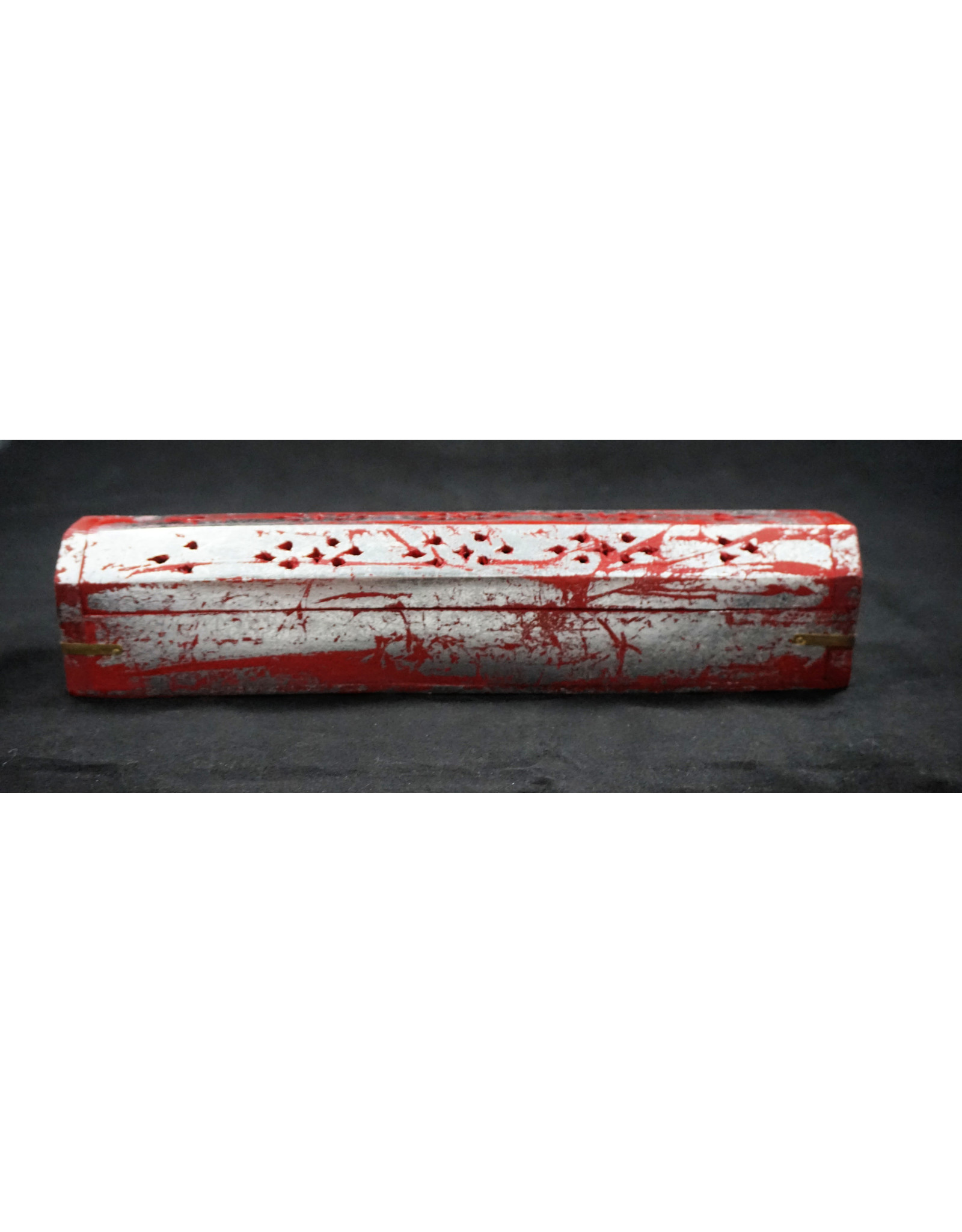 Coffin Box Incense Burner - Red Silver 12"