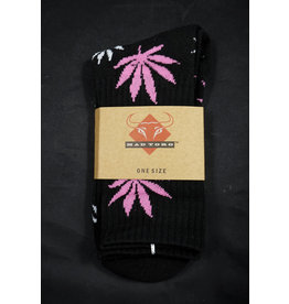 Mad Toro Mad Toro Socks Black w/ Pink/White Leaves