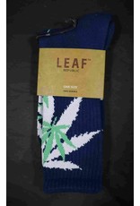 Leaf Socks - Navy Blue with Green White Leaves