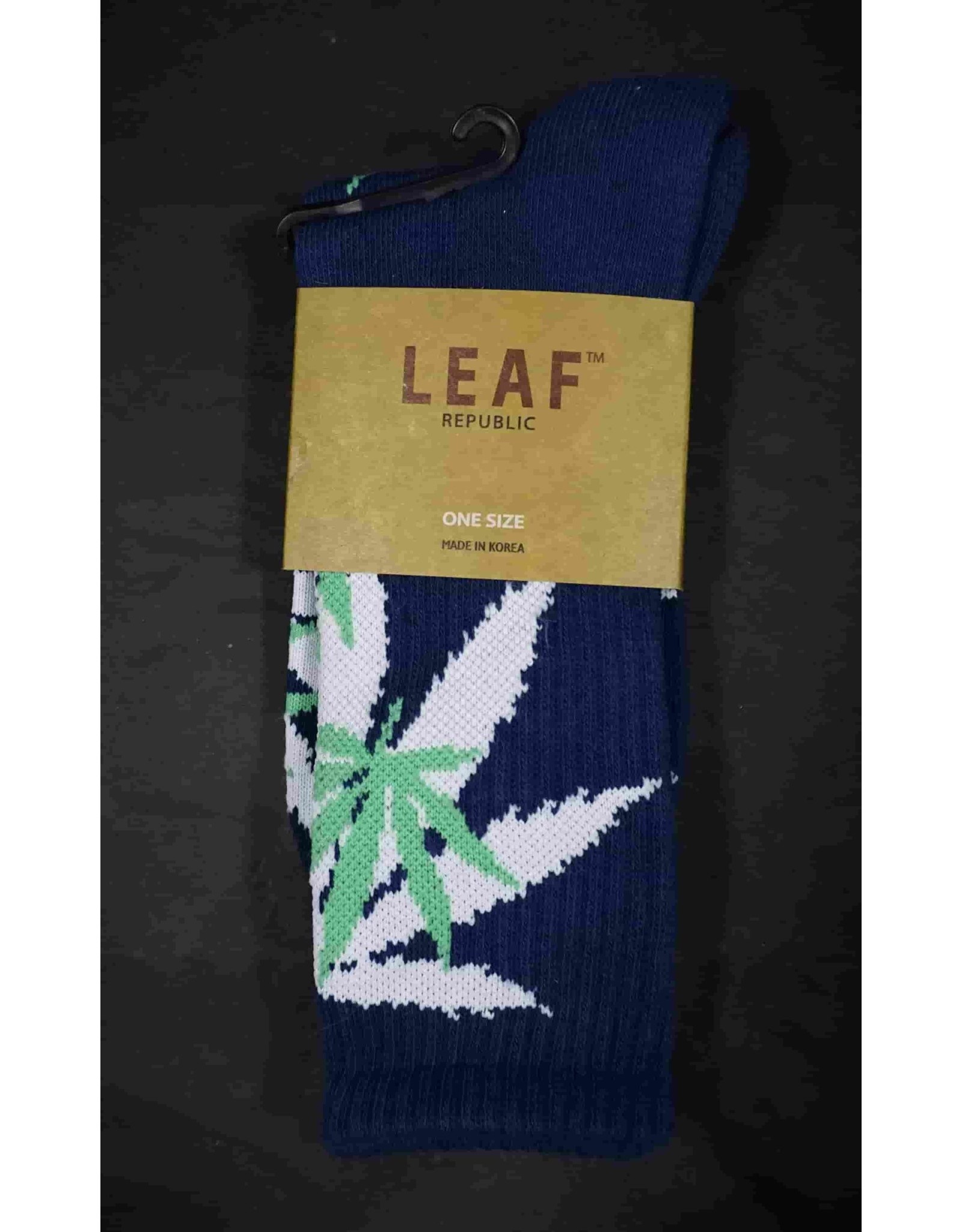 Leaf Socks - Navy Blue with Green White Leaves