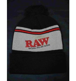 Raw Raw Pompom Beanie (Black and Brown w/ Logo) The Natural Way to Roll