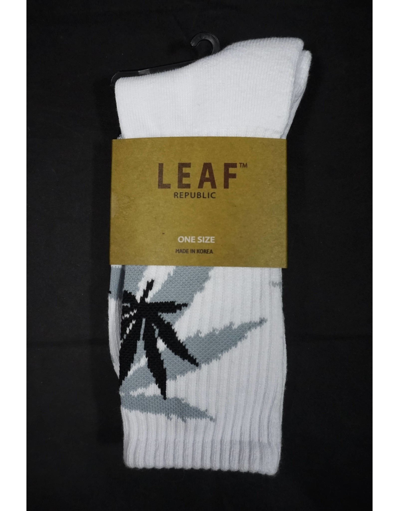 Leaf Socks - White with Gray Black  Leaves