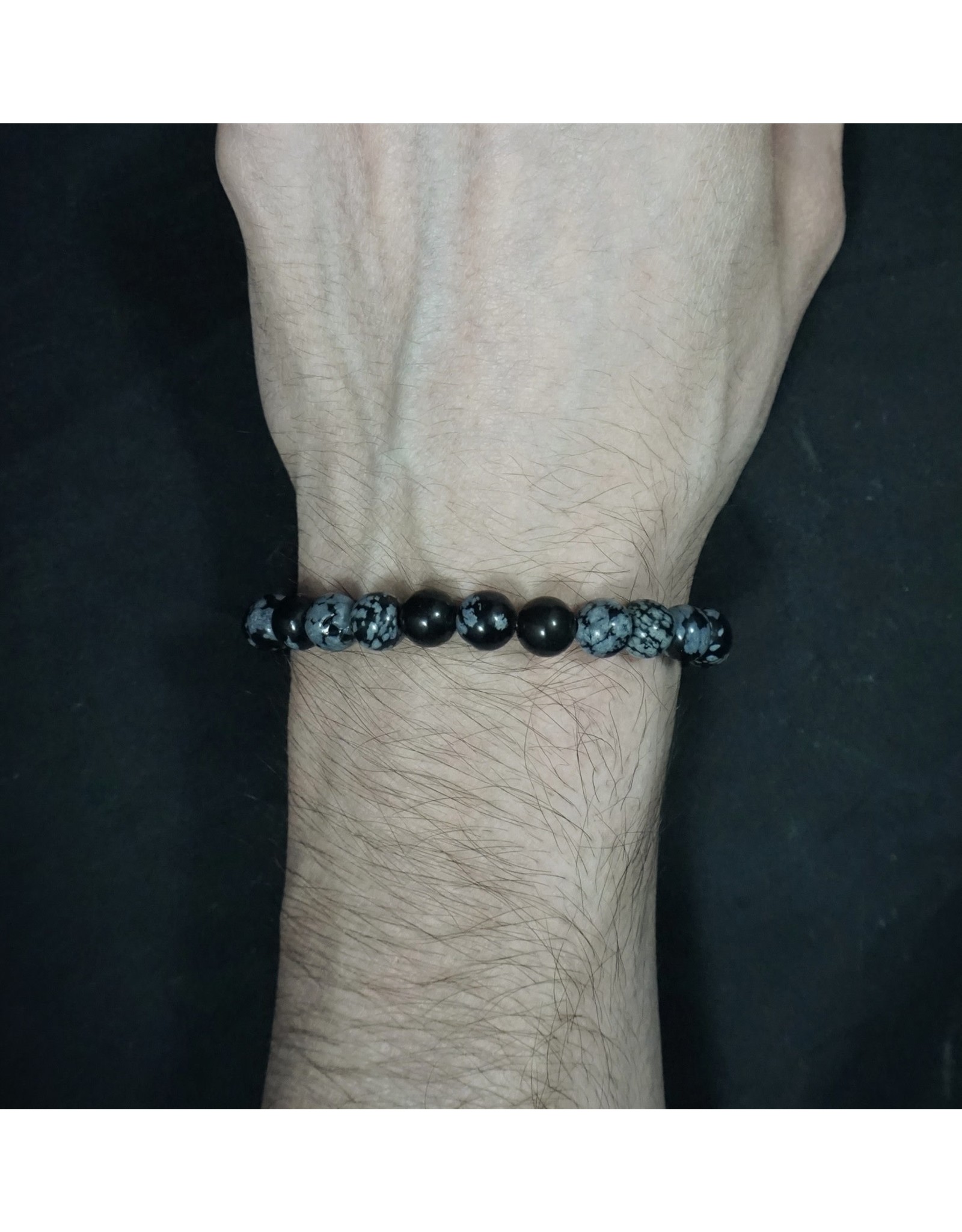 Elastic Bracelet 8mm Round Beads - Snowflake Obsidian