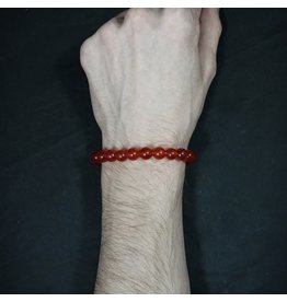 Elastic Bracelet 8mm Round Beads - Red Jade