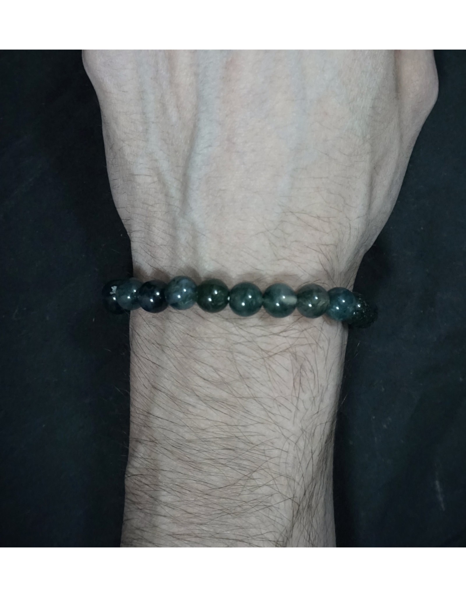 Elastic Bracelet 8mm Round Beads â€“ Moss Agate