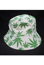 Bucket Hat White w/ Green Leaves