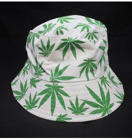 Bucket Hat White w/ Green Leaves