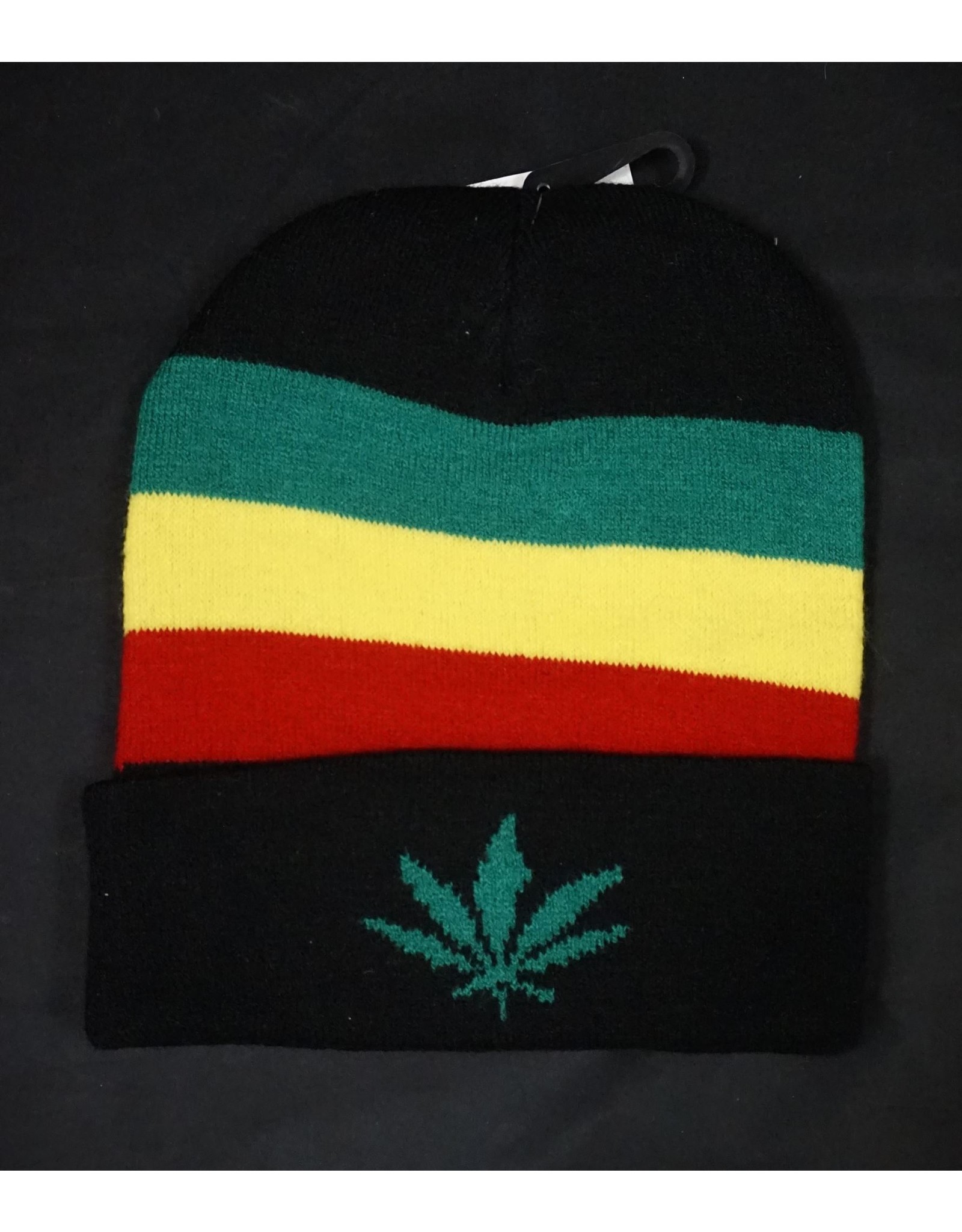 Black Rasta Leaf Knit Hat