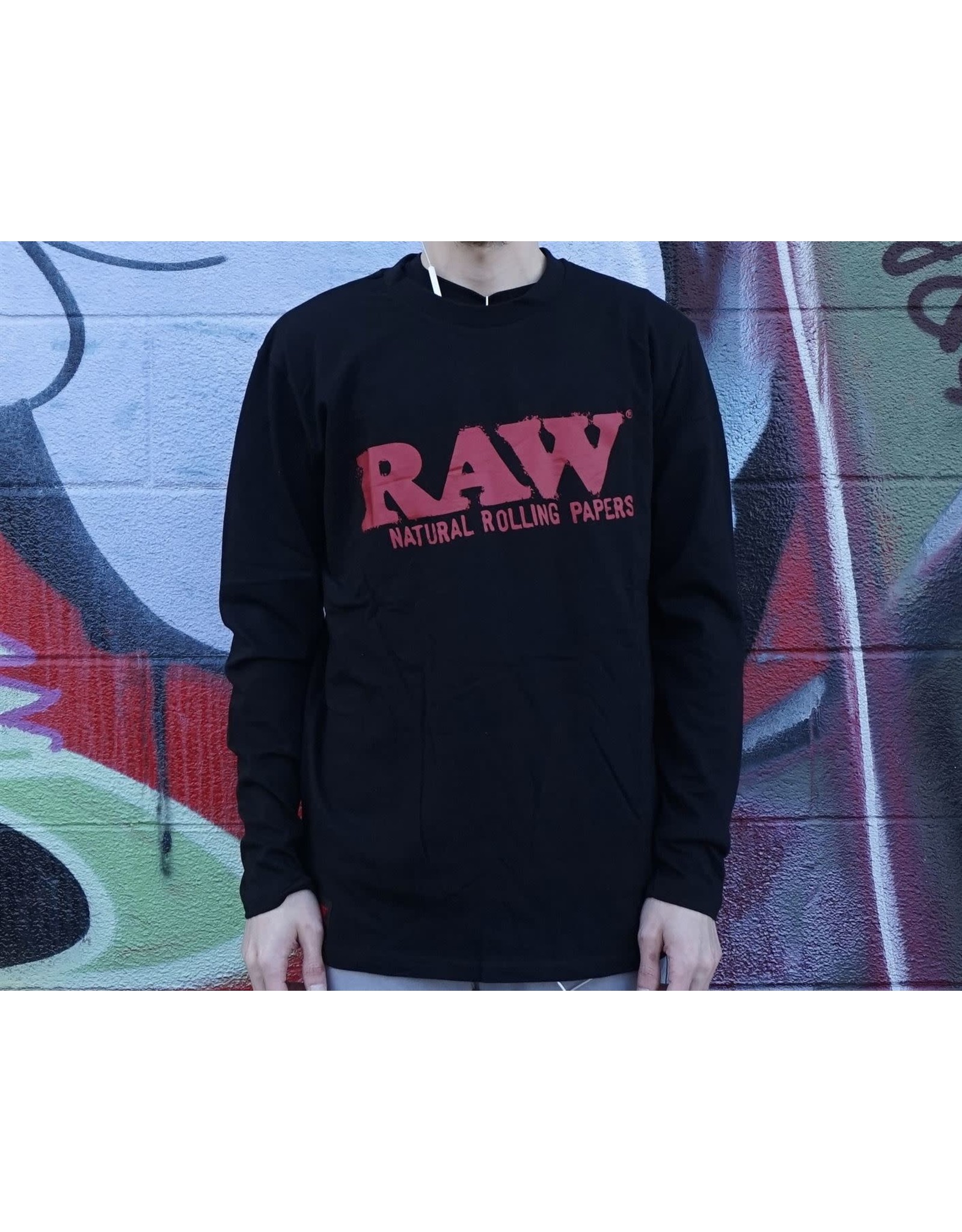 Raw Raw Long Sleeve Black Shirt Red Logo - Medium