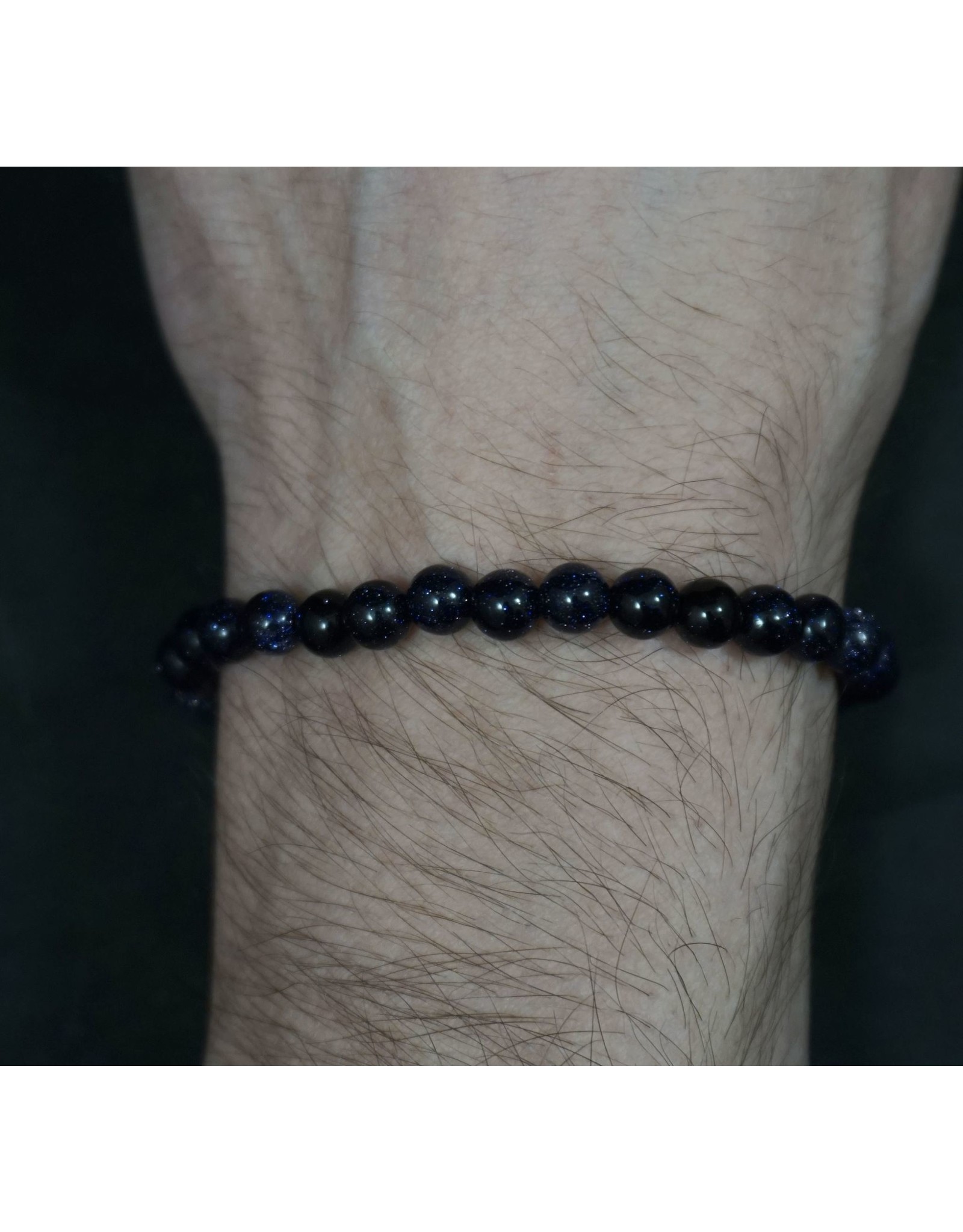Elastic Bracelet 6mm Round Beads - Blue Goldstone