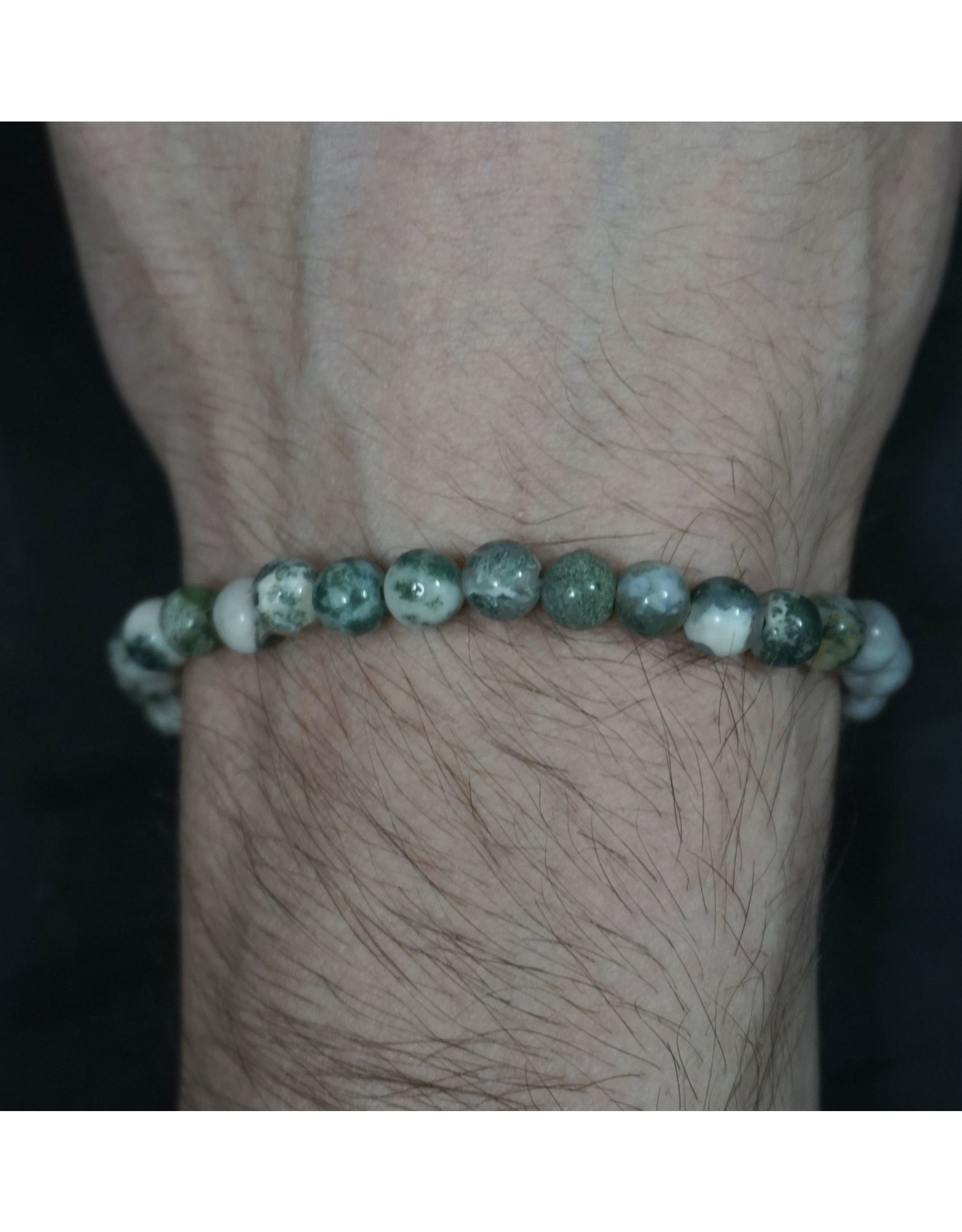 Elastic Bracelet 6mm Round Beads - Tree Agate